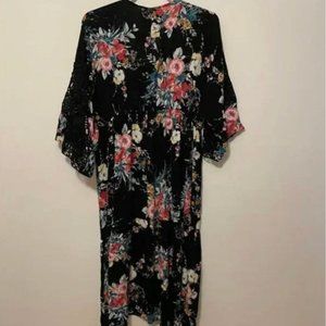 Black floral long cardigan
